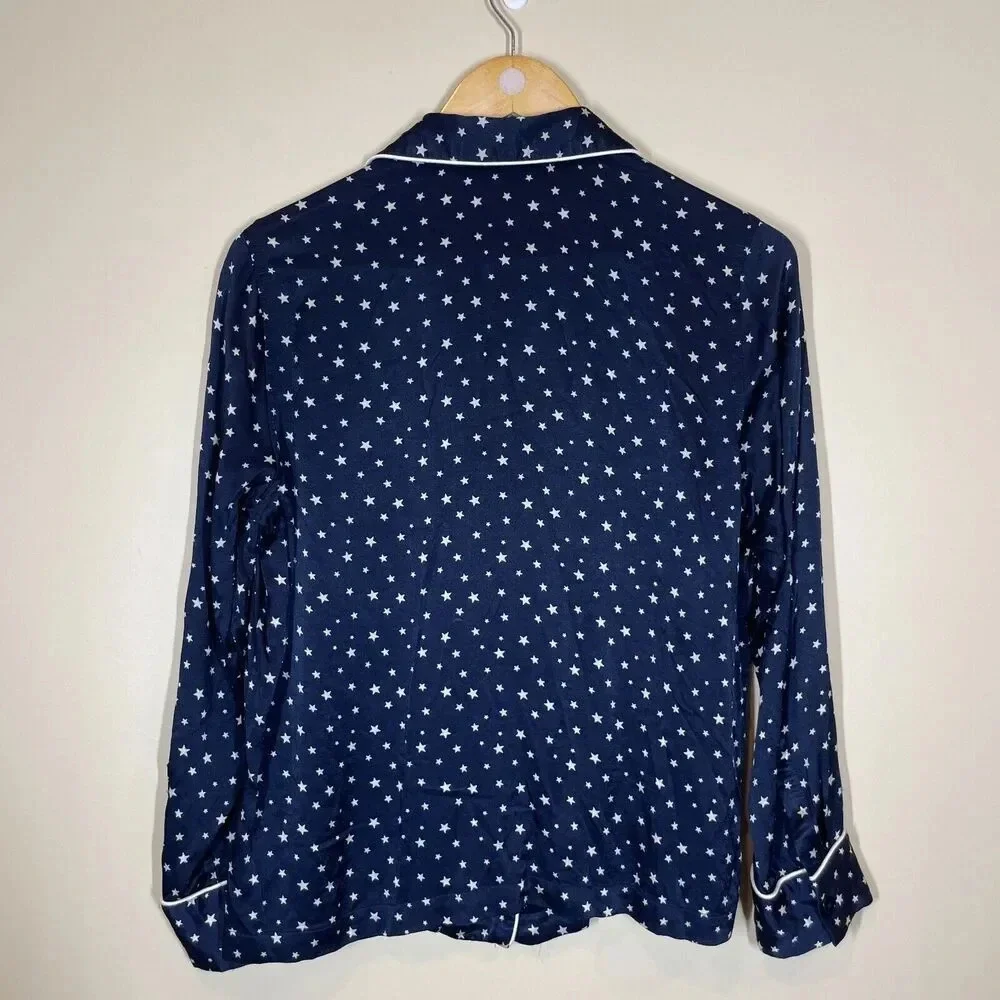 Rails Satin Pajama Top Midnight Stars Women's Size‎ Medium Button Up Collared